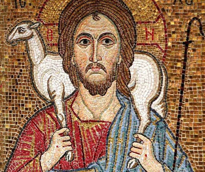 Христос-Пастырь с заблудшей овцой на раменах - мозаика
